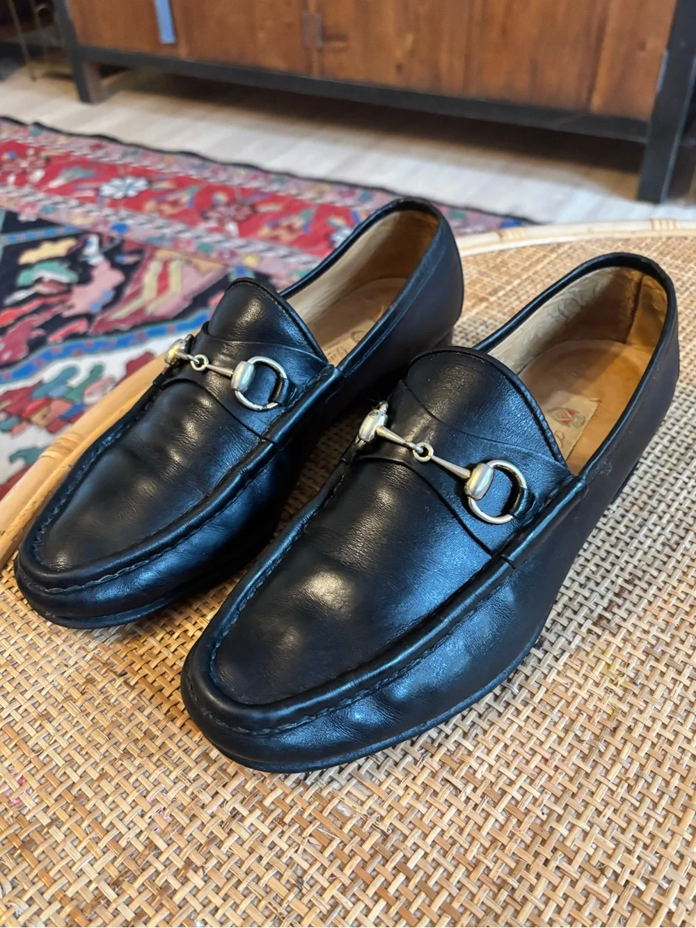 Vintage Gucci Horsebit Loafers Black Leather Silver Bit Made Italy Men’s US 10